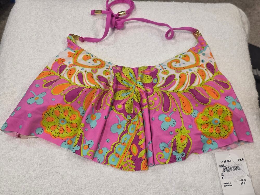 NWT Trina Turk pink floral paisley ruffle bikini top - 4 - festival boho swim